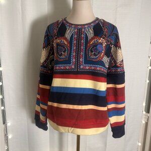 Farm Rio Boho Paisley Striped Sweatshirt Pullover – Size M